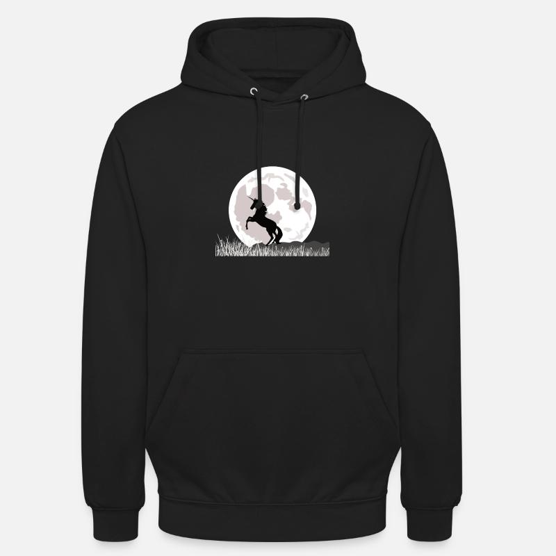 Mondschein-Einhorn über Graslandschaft - Unisex Hoodie - Schwarz