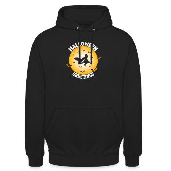 Halloween Hexenflug Silhouette Design - Unisex Hoodie - Schwarz - Vorne - Alina (178cm) & Michal (187cm)