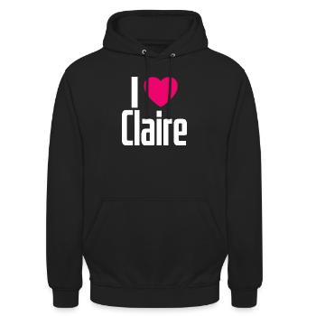 J’aime Claire Coeur Rose J’aime Claire - Sweat-shirt à capuche unisexe - noir - Devant - Alina (178cm) & Michal (187cm)