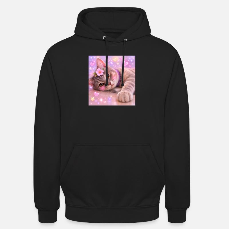 Chaton avec fleur et paillettes - Sweat-shirt à capuche unisexe - noir
