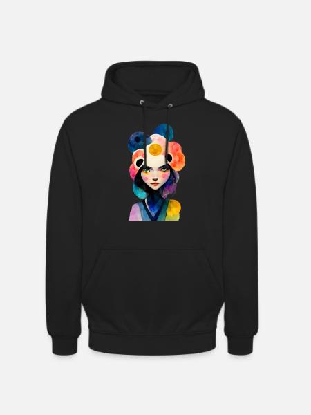 Asian woman in panda look - Unisex Hoodie - black
