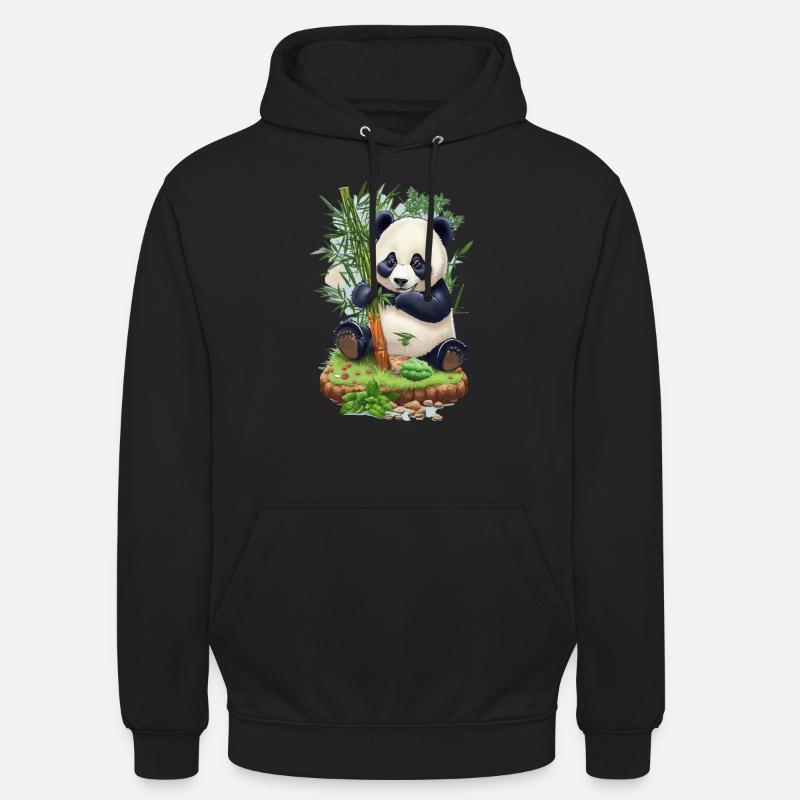 Panda Bär ißt Bambus - Unisex Hoodie - Schwarz