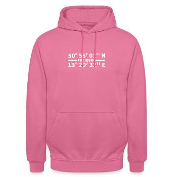 Freiberg Koordinaten - Unisex Hoodie - Pink - Vorne - Alina (178cm) & Michal (187cm)