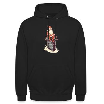 Weihnachtsmann auf dem Schornstein sitzend - Unisex Hoodie - Schwarz - Vorne - Alina (178cm) & Michal (187cm)