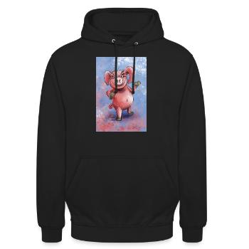 Funny cartoon pig - Unisex Hoodie - black - Front - Alina (178cm) & Michal (187cm)