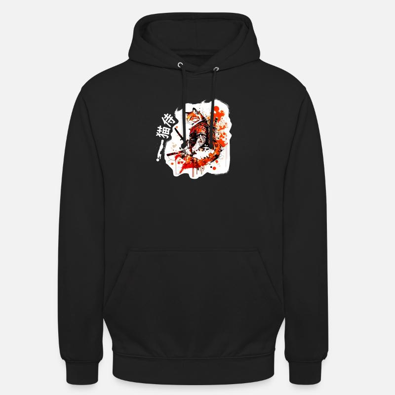 Samurai Katze in Rot - Unisex Hoodie - Schwarz