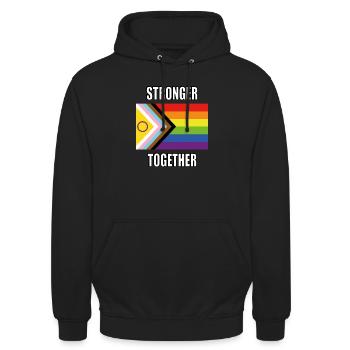 Gemeinsam stärker inklusive Pride-Flagge - Unisex Hoodie - Schwarz - Vorne - Alina (178cm) & Michal (187cm)