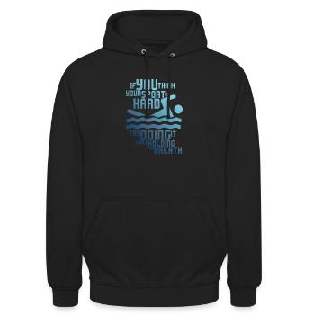 COOLES SCHWIMMER MOTIV MIT LUSTIGEM SPRUCH - Unisex Hoodie - Schwarz - Vorne - Alina (178cm) & Michal (187cm)