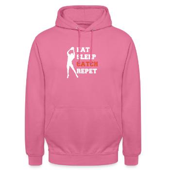 Eat Sleep Catch Repeat Football Wild Receiver - Unisex Hoodie - pink - Front - Alina (178cm) & Michal (187cm)