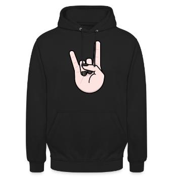 Heavy Metal Gruß Pommesgabel - Unisex Hoodie - Schwarz - Vorne - Alina (178cm) & Michal (187cm)