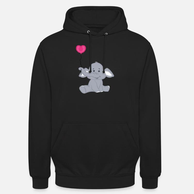 Baby Elefant mit Herz Luftbalon - Unisex Hoodie - Schwarz