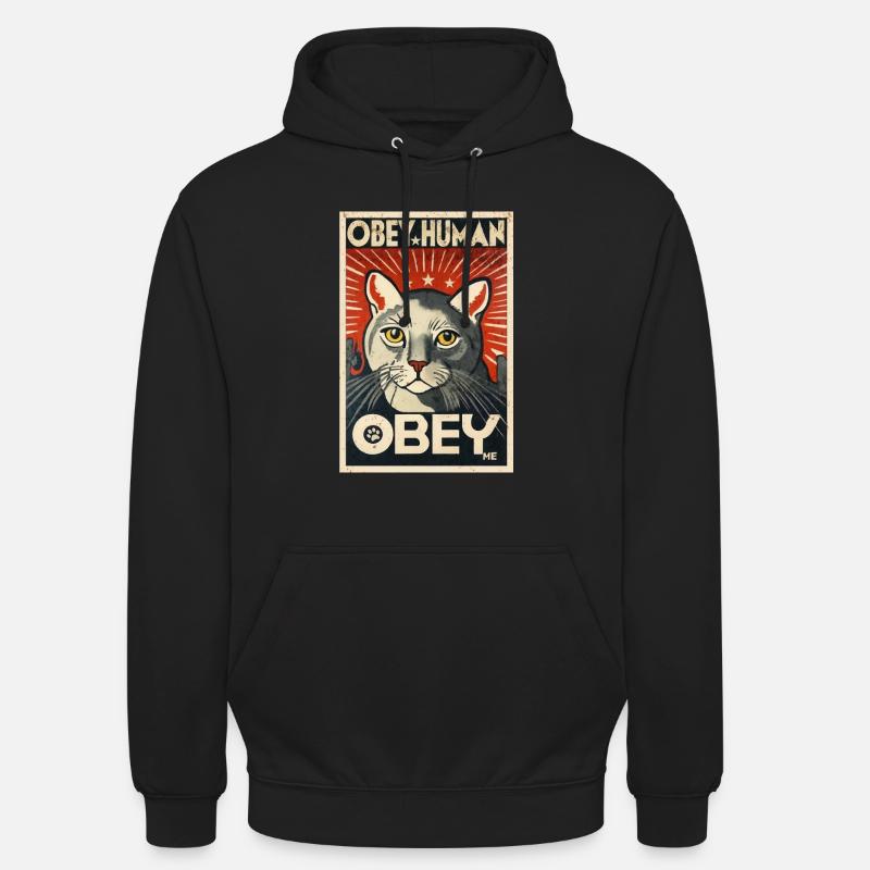 Obey Human affiche de propagande chat autoritaire - Sweat-shirt à capuche unisexe - noir