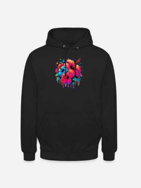 Fleurs d’hibiscus - Sweat-shirt à capuche unisexe - noir