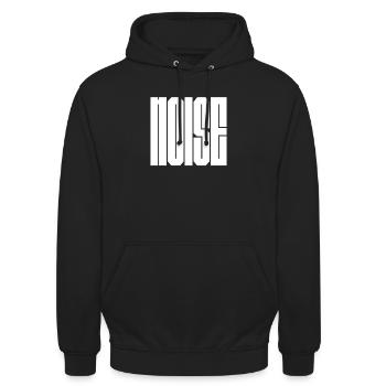 Fettgedruckte Schwarz-Weiß-Noise-Logo-Typografie - Unisex Hoodie - Schwarz - Vorne - Alina (178cm) & Michal (187cm)