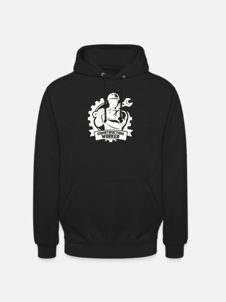 Strong construction worker with gears - Unisex Hoodie - black