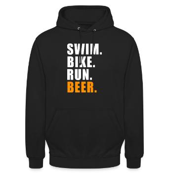 SWIM BIKE RUN BEER TRIATHLON GESCHENK TRIATHLET - Unisex Hoodie - Schwarz - Vorne - Alina (178cm) & Michal (187cm)