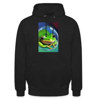 Frosch in einer Blase - Unisex Hoodie - Schwarz - Vorne - Alina (178cm) & Michal (187cm)