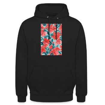 Rote Blumen - Unisex Hoodie - Schwarz - Vorne - Alina (178cm) & Michal (187cm)