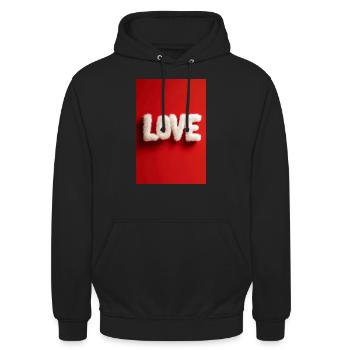 Furry LOVE on Red Background - Unisex Hoodie - black - Front - Alina (178cm) & Michal (187cm)