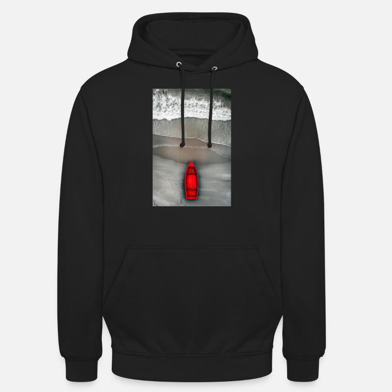 Rotes Boot am Grauen Ufer - Unisex Hoodie - Schwarz