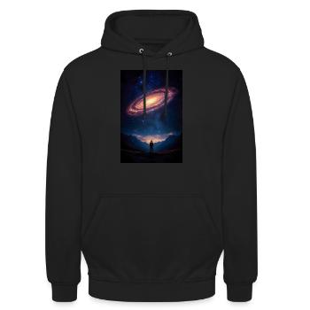Stargazer Beneath a Cosmic Spiral - Unisex Hoodie - black - Front - Alina (178cm) & Michal (187cm)