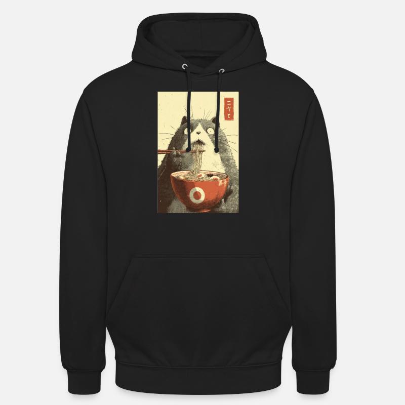 Schockierte Katze isst Ramen - Unisex Hoodie - Schwarz