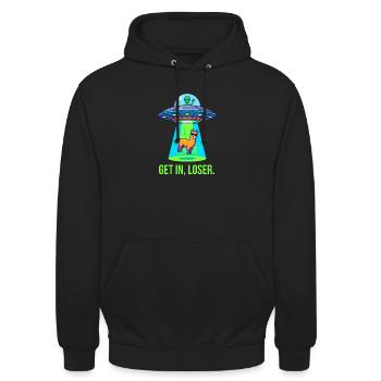 Get In Loser - Lama Alien OVNI drôle - Sweat-shirt à capuche unisexe - noir - Devant - Alina (178cm) & Michal (187cm)
