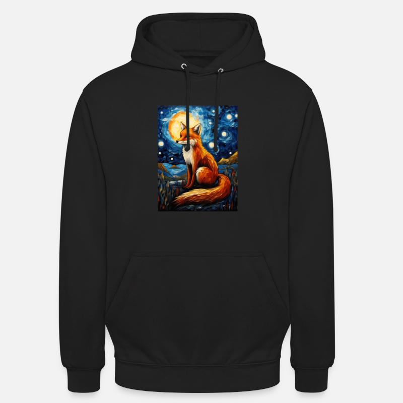 fuchs, Sternennacht, Van Gogh, Style - Unisex Hoodie - Schwarz