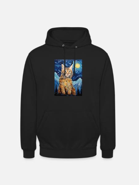 Lodjur, Van Gogh, Stjärnklar Natt, Djur, Stor Katt - Luvtröja unisex - svart