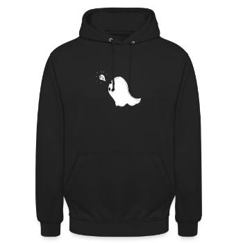 Süßer kleiner Halloween Geist sagt Buhh - Unisex Hoodie - Schwarz - Vorne - Alina (178cm) & Michal (187cm)
