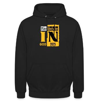 Graphique Croyant en Dieu 2026 - Sweat-shirt à capuche unisexe - noir - Devant - Alina (178cm) & Michal (187cm)