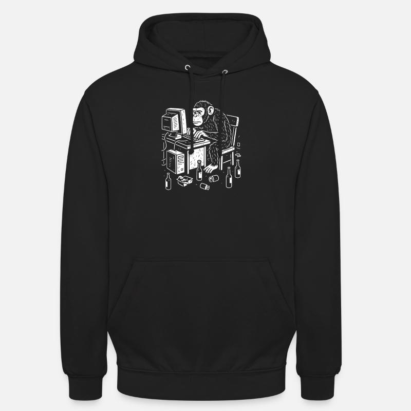 Schreibtischgebundener Affenprogrammierer - Unisex Hoodie - Schwarz