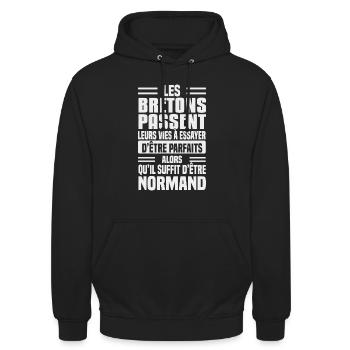 Humour Normand contre Breton - Sweat-shirt à capuche unisexe - noir - Devant - Alina (178cm) & Michal (187cm)