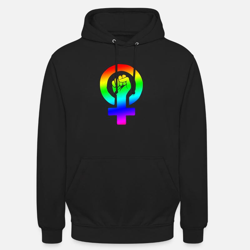 Fist féministe arc-en-ciel - Sweat-shirt à capuche unisexe - noir