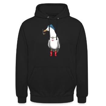 Möwe Seemann Kapitän - Unisex Hoodie - Schwarz - Vorne - Alina (178cm) & Michal (187cm)
