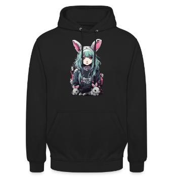 Anime Bunny gothique e-Girl Vintage Design - Sweat-shirt à capuche unisexe - noir - Devant - Alina (178cm) & Michal (187cm)