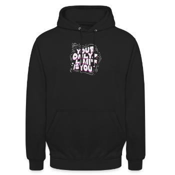 Motivationsspruch: Deine einzige Grenze bist du - Unisex Hoodie - Schwarz - Vorne - Alina (178cm) & Michal (187cm)