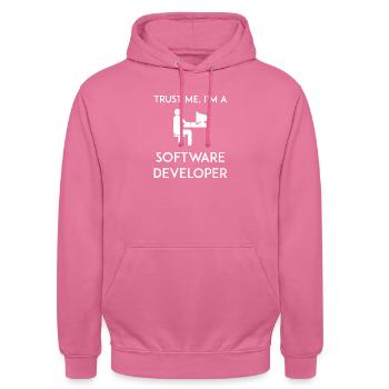 Vertrau mir, ich bin Softwareentwickler - Unisex Hoodie - Pink - Vorne - Alina (178cm) & Michal (187cm)