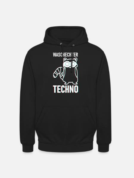 Trippy Techno Waschbär - Waschechter Techno - Unisex Hoodie - Schwarz