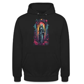 Occulte Gothique Esthétique Rétro Wave Streetwear - Sweat-shirt à capuche unisexe - noir - Devant - Alina (178cm) & Michal (187cm)
