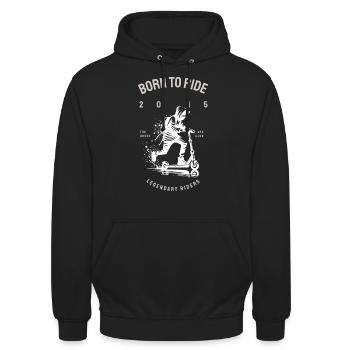 Conception de trottinette - Born to Ride - Sweat-shirt à capuche unisexe - noir - Devant - Alina (178cm) & Michal (187cm)