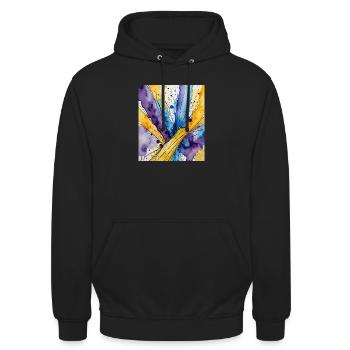Wasserkolorwirbel Blau Gelb Lila - Unisex Hoodie - Schwarz - Vorne - Alina (178cm) & Michal (187cm)
