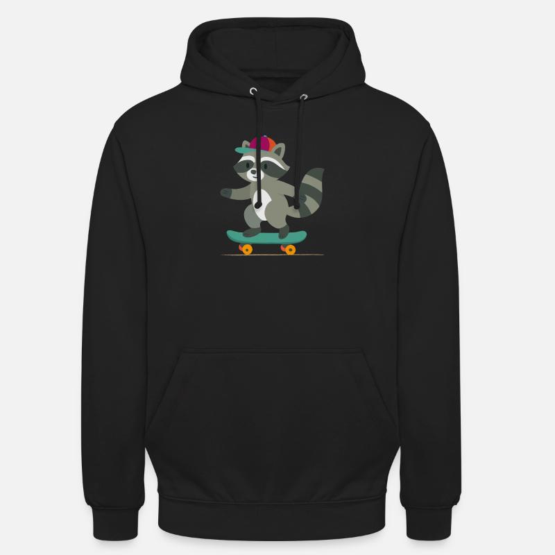 Skateboard-Waschbär mit Basecap - Unisex Hoodie - Schwarz