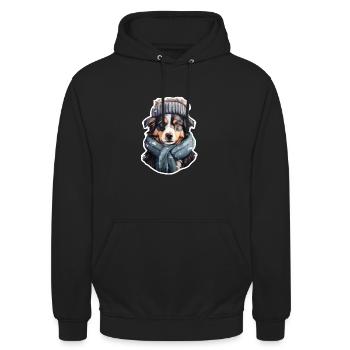 Australian Sheperd im Winterwunderland - Unisex Hoodie - Schwarz - Vorne - Alina (178cm) & Michal (187cm)
