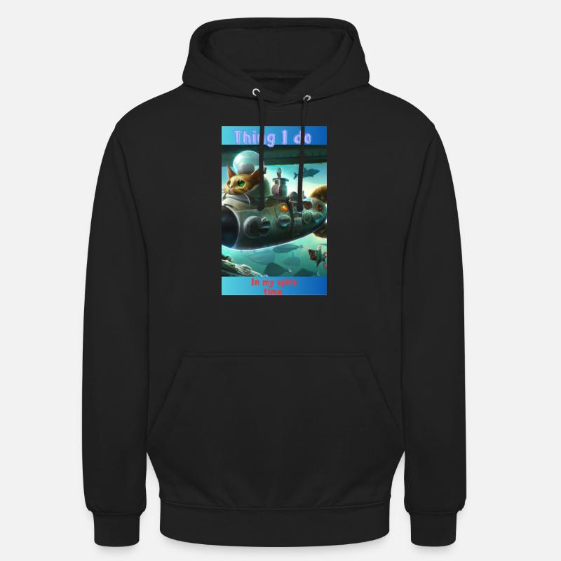 93E74754 DA7B 4FB4 BAE4 2589B950CE8F cat soumarine - Sweat-shirt à capuche unisexe - noir