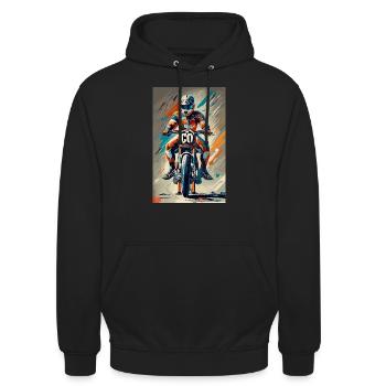 moto de course - Sweat-shirt à capuche unisexe - noir - Devant - Alina (178cm) & Michal (187cm)