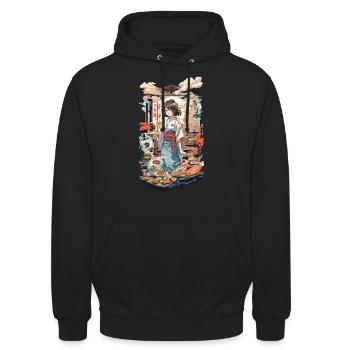 Manga Stil Sushi Anime Esskultur Kanji Zeichen - Unisex Hoodie - Schwarz - Vorne - Alina (178cm) & Michal (187cm)
