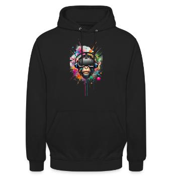 VR Affe bunt - Unisex Hoodie - Schwarz - Vorne - Alina (178cm) & Michal (187cm)
