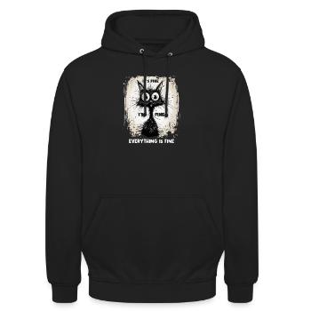 Katze Spruch It´s Fine I´m Fine Everything Is Fine - Unisex Hoodie - Schwarz - Vorne - Alina (178cm) & Michal (187cm)