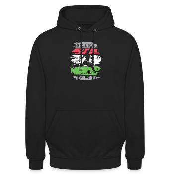 Fußball Ungarn Turnier Collage Torschuss Symbol - Unisex Hoodie - Schwarz - Vorne - Alina (178cm) & Michal (187cm)